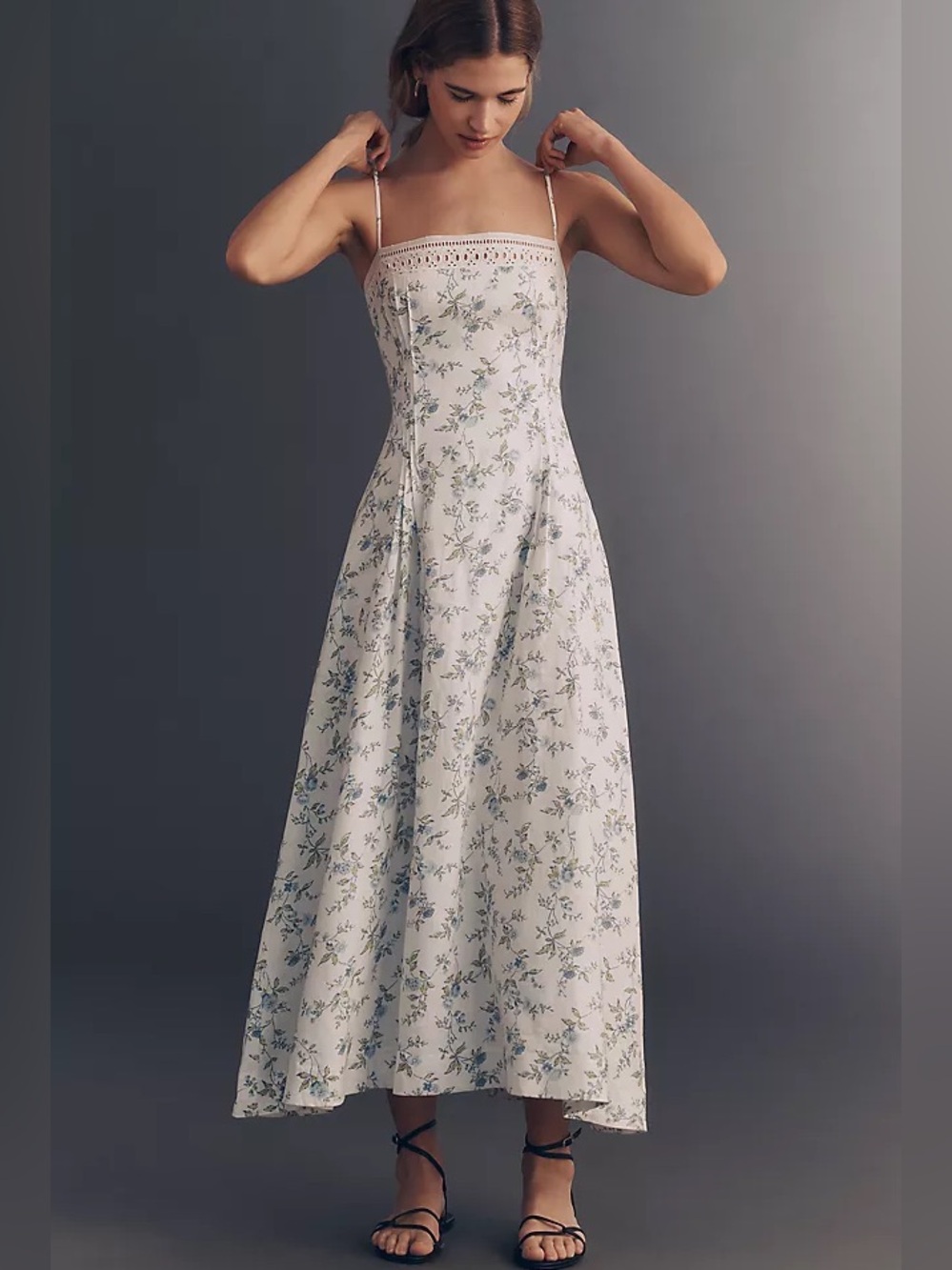 REFORMATION POMONA 100% LINEN MIDI DRESS Color: Nostalgia XL New